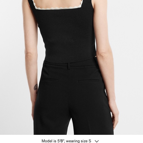 EXPRESS NWT Womens Square Neck Sweater Tank Scallop Trim Cropped Classy LARGE - Picture 4 of 6